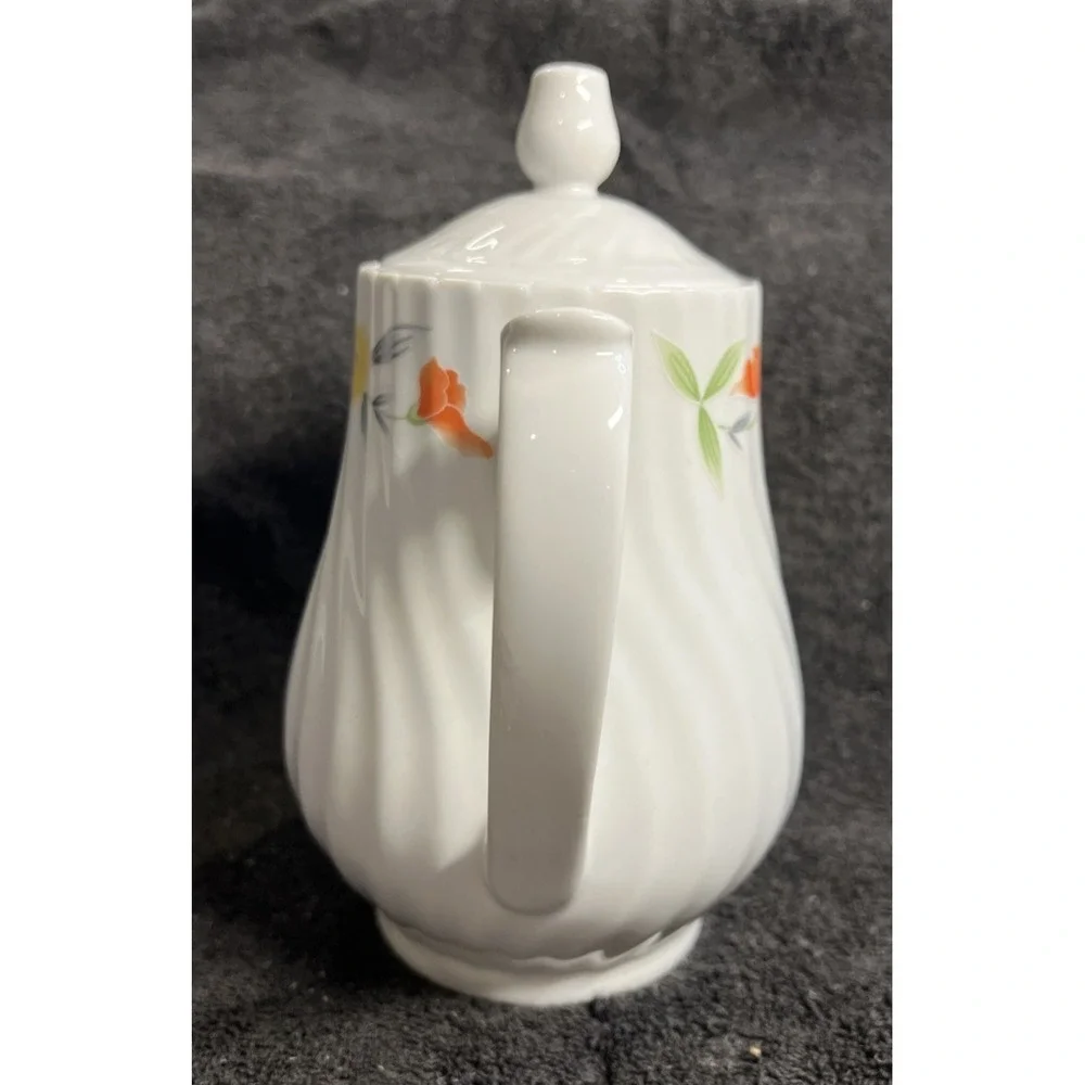 Yolanda by Lynn's China Discontinued  Tall Tea Pot Floral Yellow Orange
